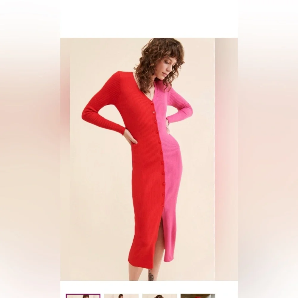 Anthropologie Red and Pink Long Sleeve Dress - Picture 1 of 5
